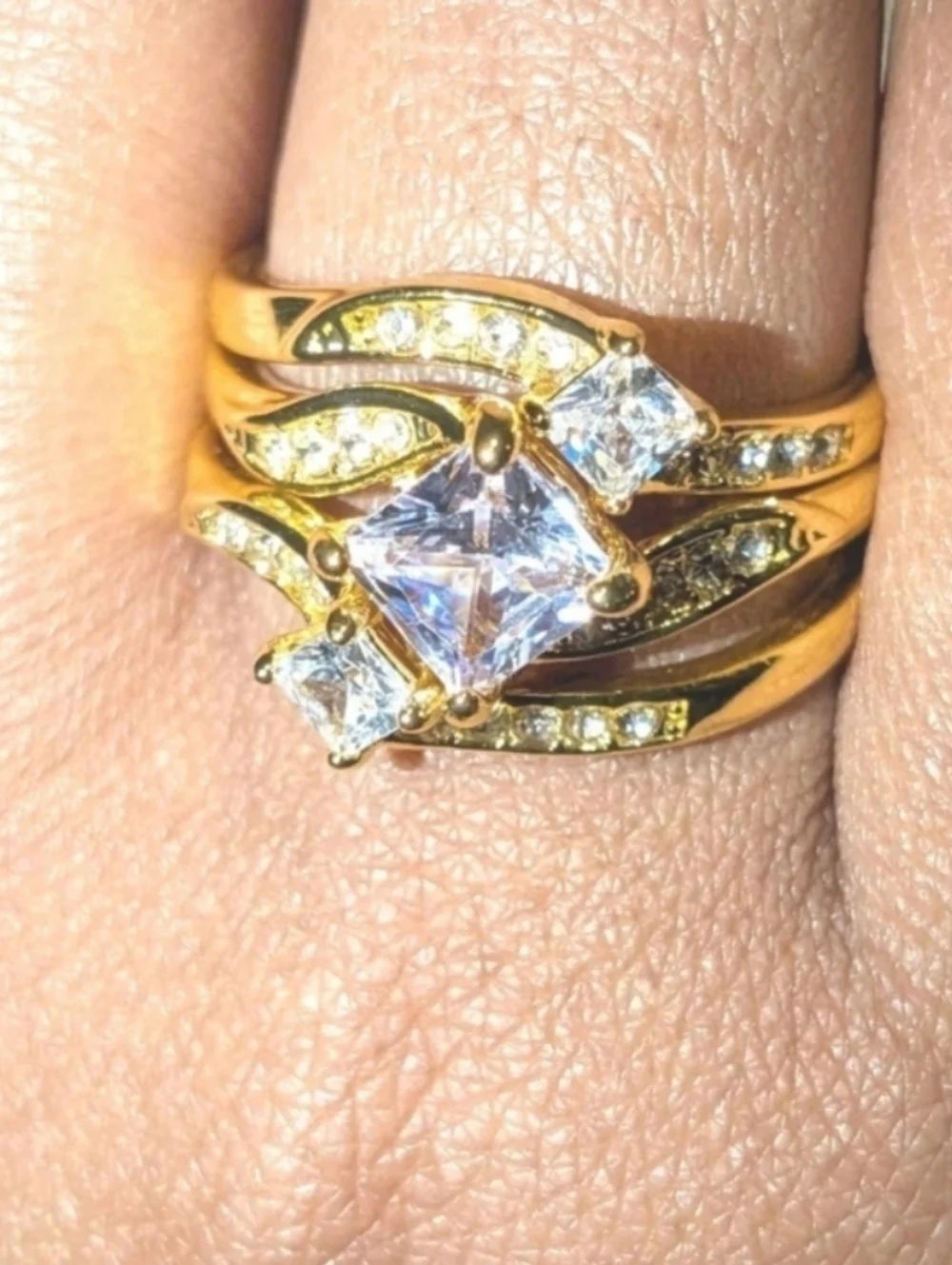 3ct Lab Created Diamond Engagement Bridal Ring Set 14k Yellow Gold Plated 10